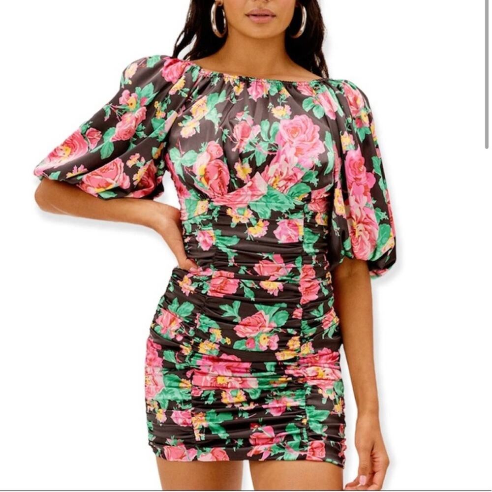 New! For Love & Lemons Jolie Puff Sleeve Mini Dress - Floral - XS
